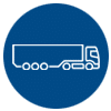 Icon of a white outlined truck on a blue background.
