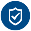 Blue shield icon with a white checkmark in the center, symbolizing security or approval.